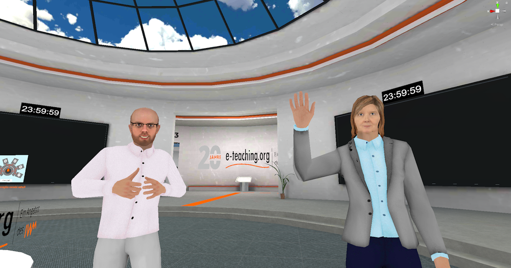 Bild mit Avataren von e-teaching.org Teammitgliedern in VR-Umgebung