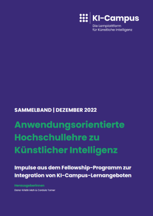 Buchcover: KI-Campus Sammelband „Anwendungsorientierte Hochschullehre zu KI“