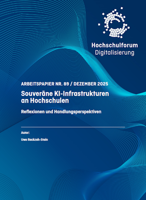 Cover HFD-Arbeitspapier: „Souveräne KI-Infrastrukturen an Hochschulen. Reflexionen und Handlungsperspektiven“