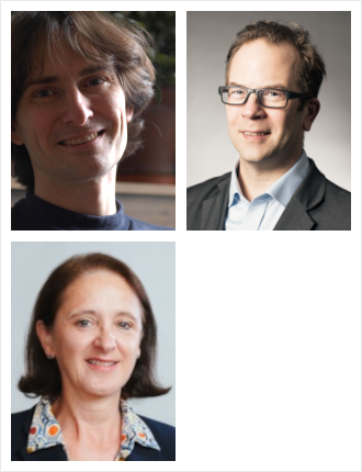 Link zur Event-Seite "Digitalisierung der Hochschullehre". Das Bild zeigt drei Portraitfotos neben bzw. untereinander: Dr. Lukas Mitterauer, Prof. Dr. Philipp Pohlenz und Prof. Dr. Susan Harris-Hümmert