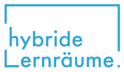 Logo mit blauem Schriftzug "Hybride Lernräume"