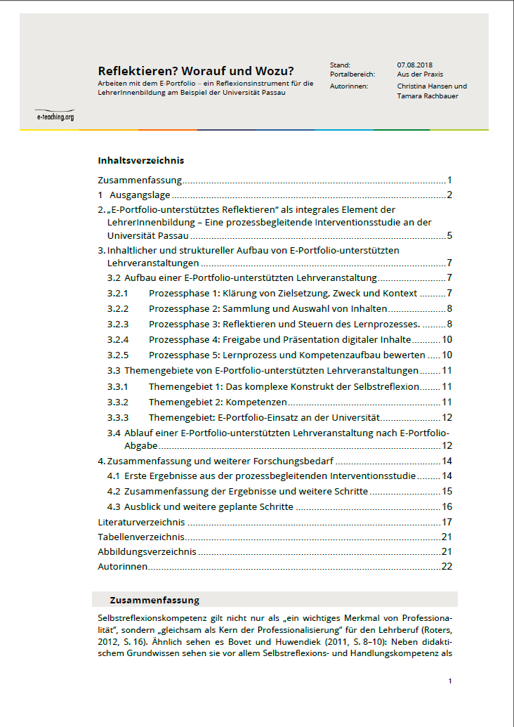 E Portfolios Als Mittel Zur Erhöhung Der Reflexionsfähigkeit Im