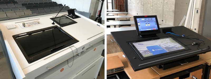 Displays in der Platte des Multimedia-Pults