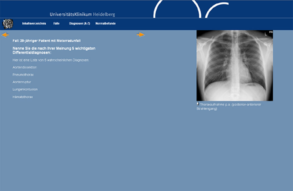 Screenshot Radiolog Fallsammlung Quizfrage zur Diagnose